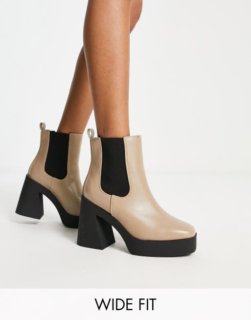 Simply Be Extra Wide Fit platform heeled chelsea boots in taupe