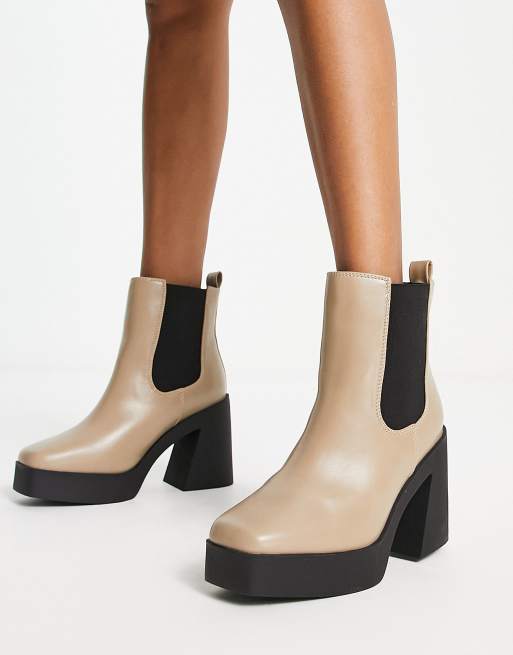 Simply Be Extra Wide Fit platform heeled chelsea boots in taupe ASOS