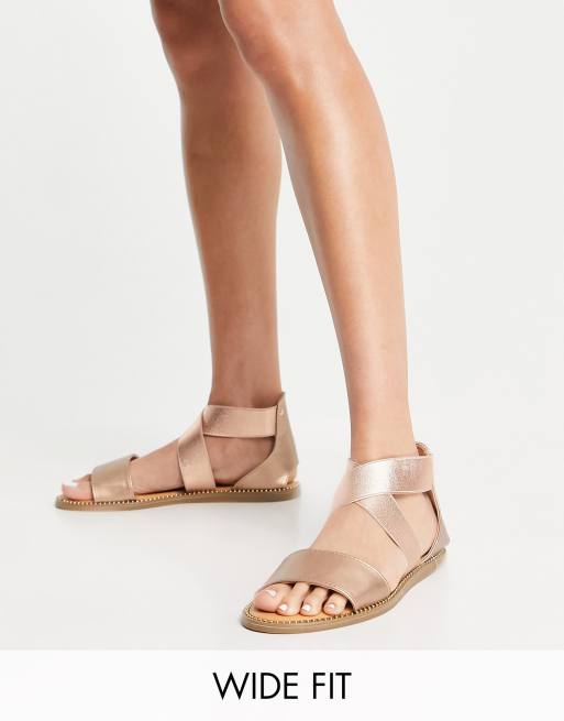 Simply Be Extra Wide Fit - Platte sandalen met elastische bandjes in roségoud