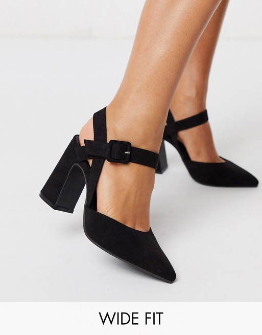 Simply Be Extra Wide Fit pumps with flared heel in black | ASOS