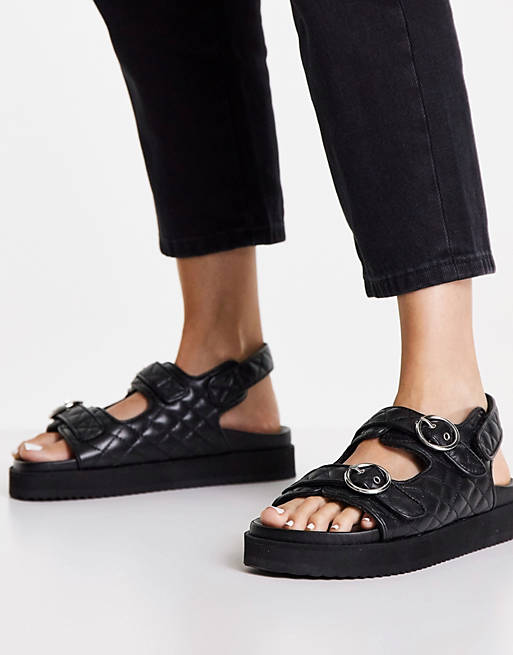 Shoes Flat Sandals/Simply Be extra wide fit quilted chunky sandal in black 