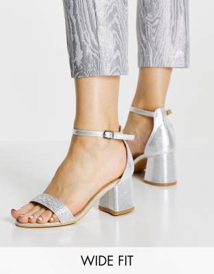 Simply Be Extra Wide Fit roxie block heeled sandals in silver