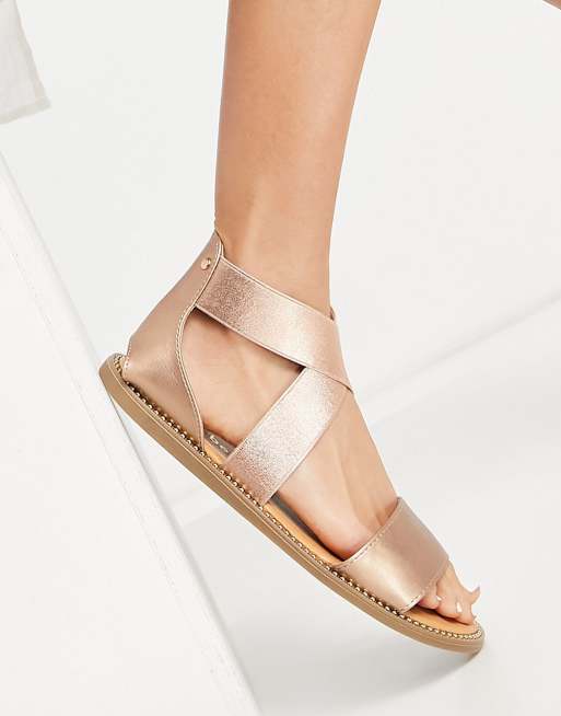 Simply Be Extra Wide Fit Sandali bassi con fascette elastiche colore oro rosa ASOS