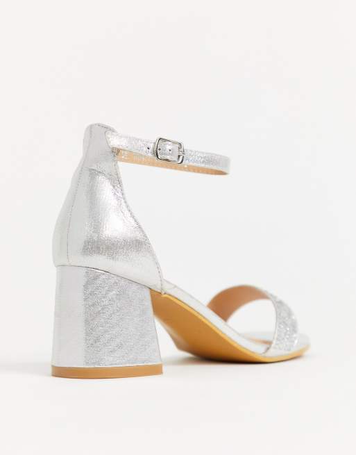 Simply Be extra wide fit - Sandali con strass e tacco largo argento, 3 di 4