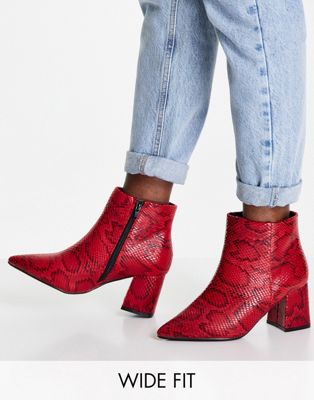 Simply Be Extra Wide Fit Shauna high ankle boots in red snake