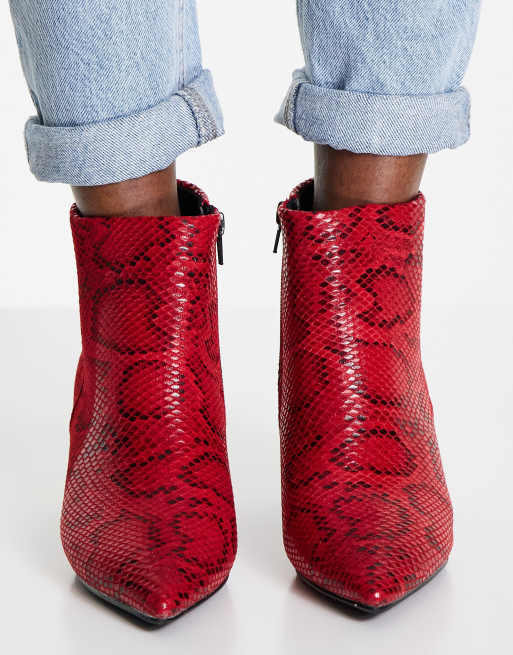Simply Be Extra Wide Fit Shauna high ankle boots in red snake ASOS