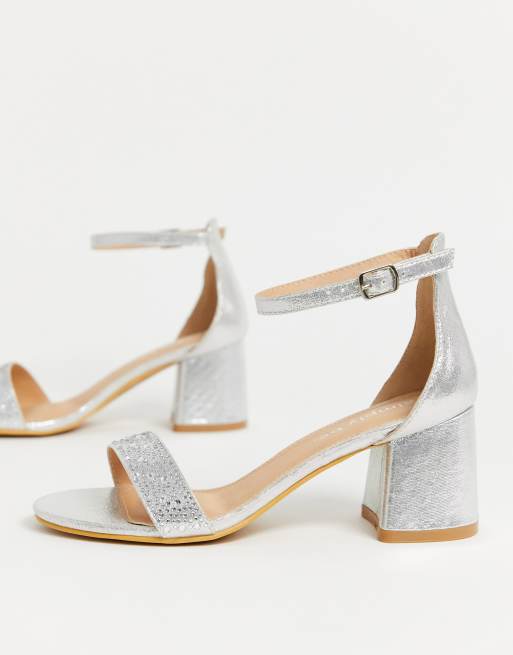 Simply Be Extra Wide Fit – Silverfärgade sandaler med strass och blockklack, 2 av 4