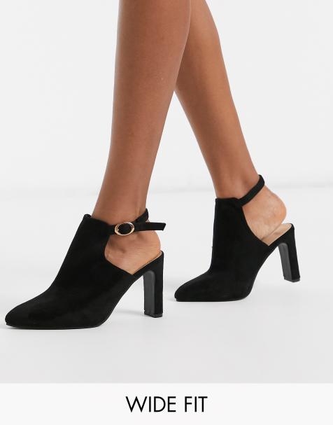 Simply Be Extra Wide Fit – Spitze Stiefel mit offener Fersenpartie in Schwarz