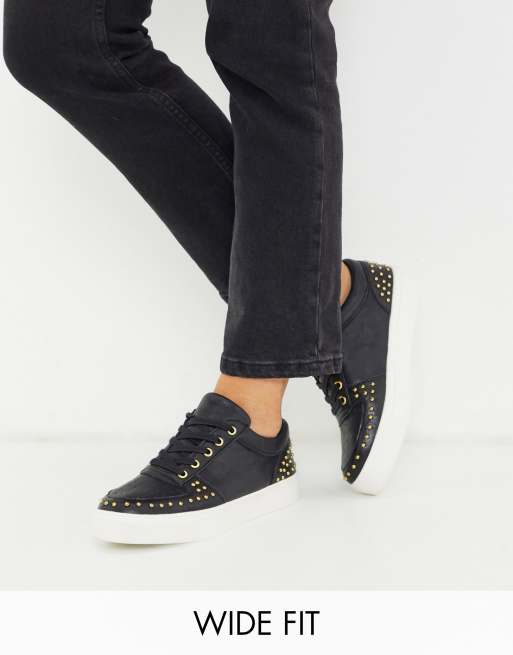 Simply Be extra wide fit studded trainer in black