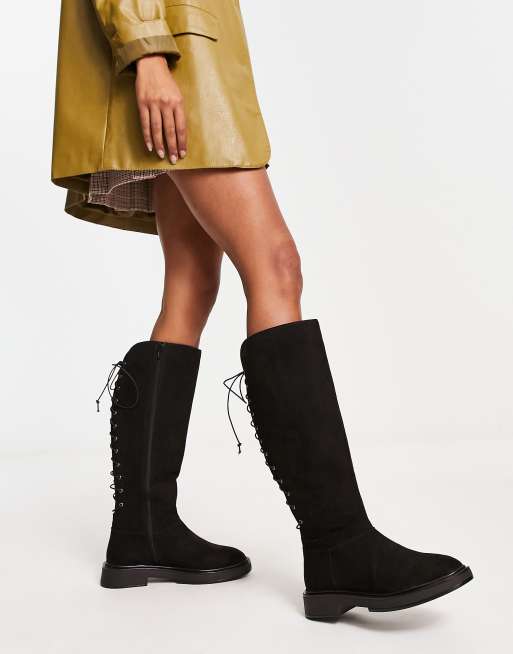 Black boots with lace up clearance back