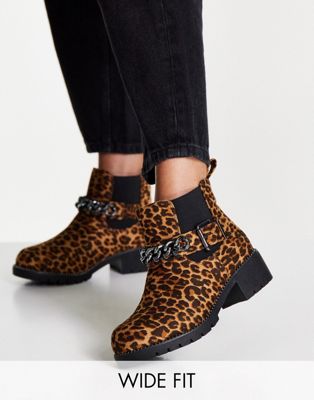 Simply Be Extra Wide Fit willow low ankle boots in leopard