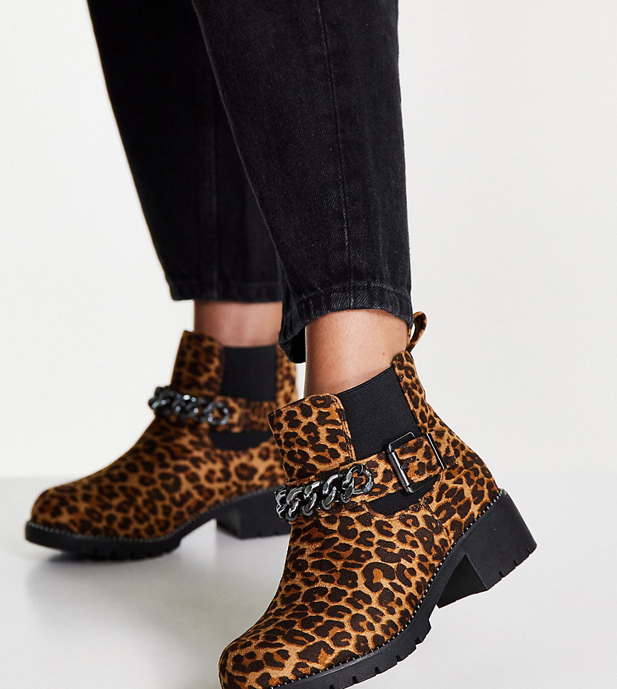 Simply Be Extra Wide Fit Willow low ankle boots in leopard-Multi