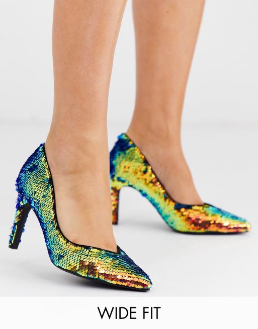Simply Be extra wide fit Zana court shoe in multi sequin | ASOS