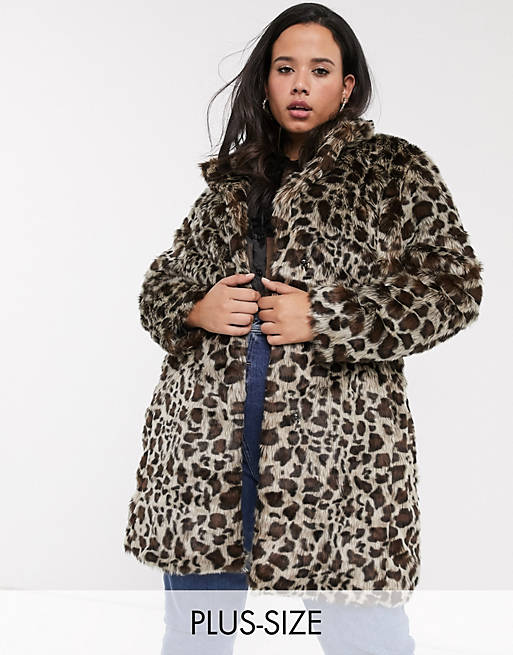 Simply Be faux fur coat in leopard print