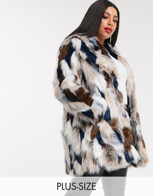 Simply Be faux fur patchwork coat