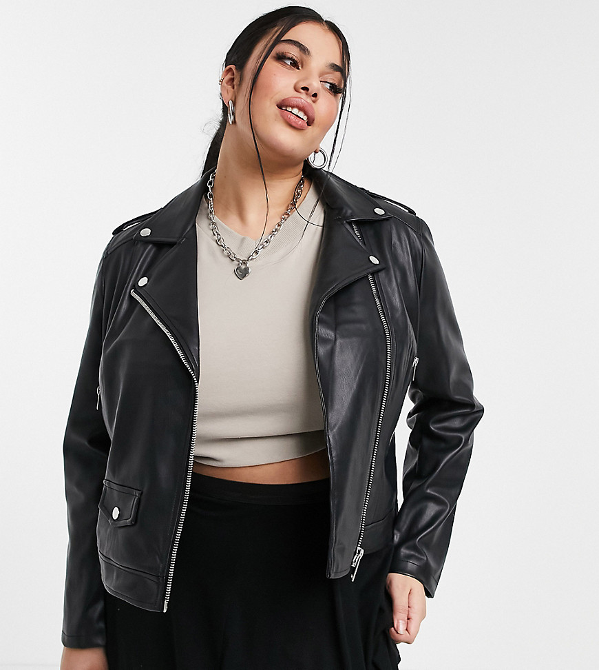 Simply Be faux leather moto jacket in black