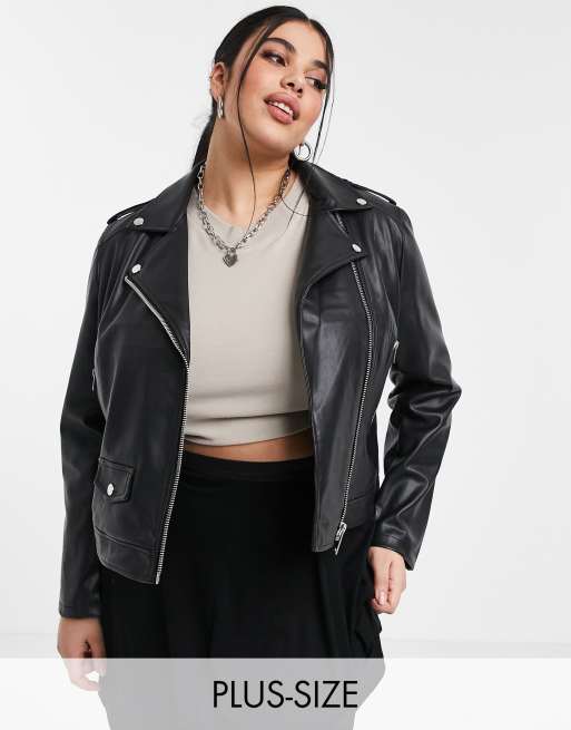 Simply Be faux leather moto jacket in black | ASOS