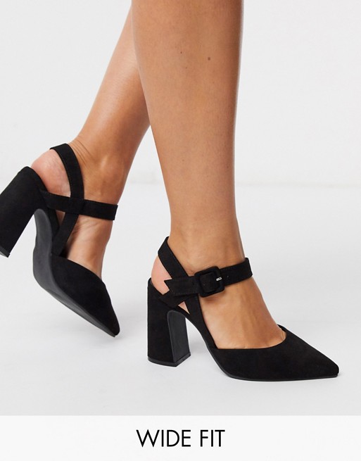 Simply Be flared heel court shoe in wide fit in black