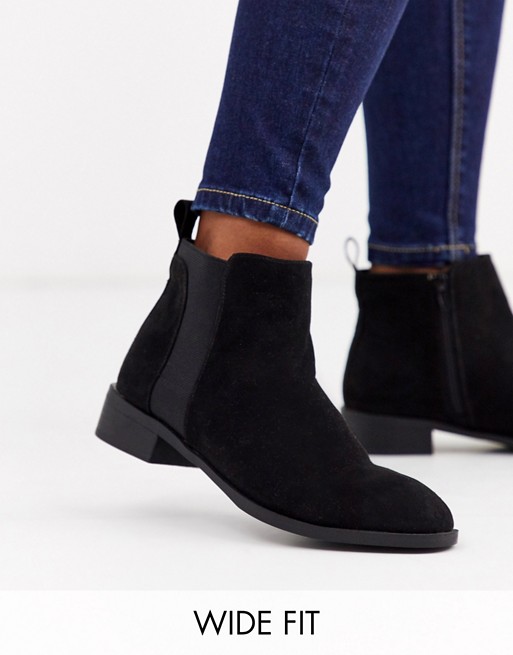 Simply Be flat chlsea boot in black suede extra wide fit