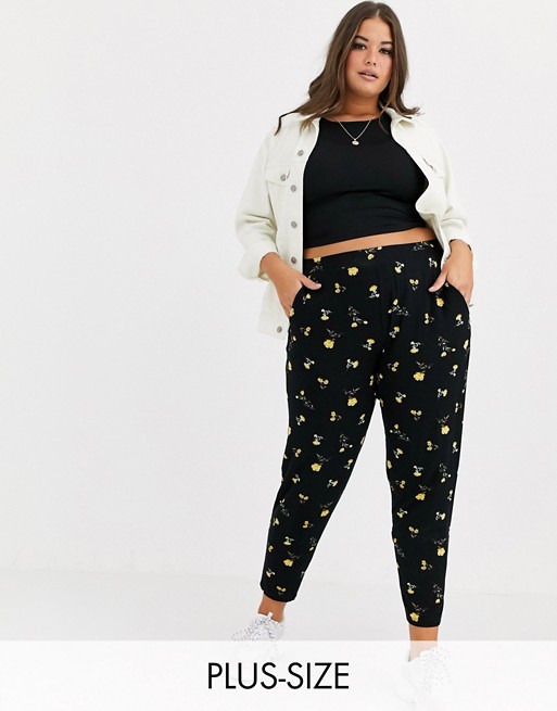 Simply Be floral peg leg trousers in black