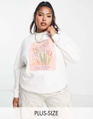 Simply Be floral slogan sweatshirt in white