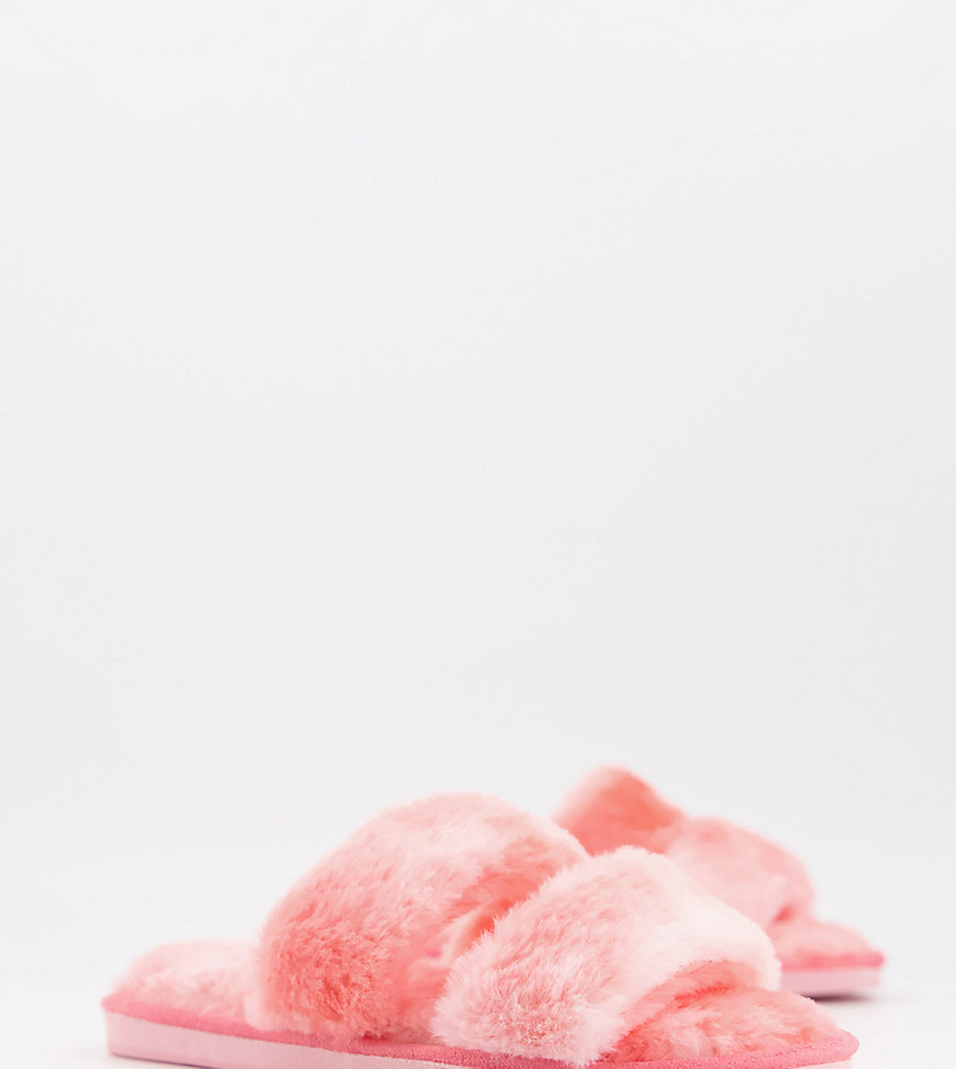 Simply Be fluffy slipper in coral-Red