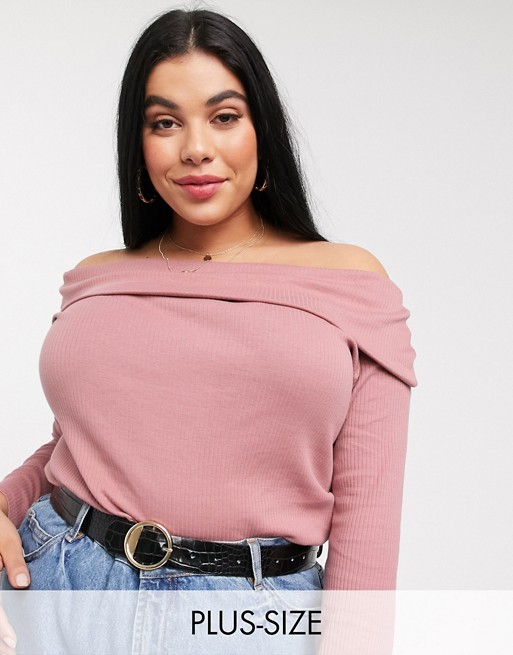 Simply Be fold over bardot top in pink