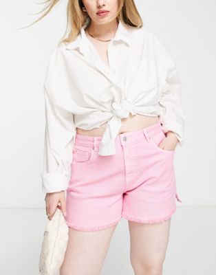 Simply Be frayed hem denim shorts in candy pink - ASOS Price Checker