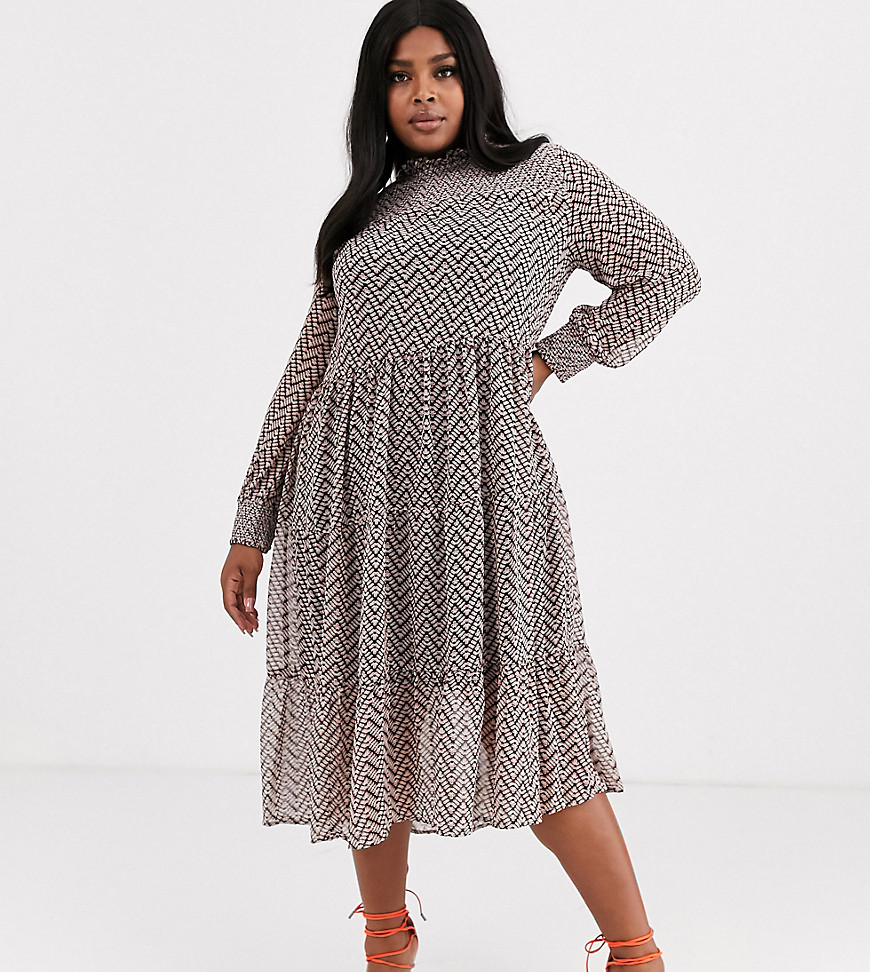 Simply Be - Gelaagde aangerimpelde jurk met zigzagprint-Multi