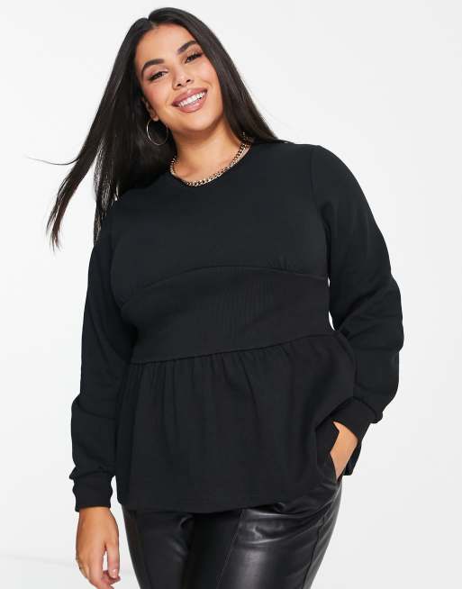 Simply Be - Geribbeld sweatshirt met korsetdetail in zwart