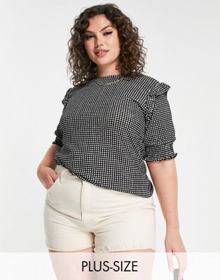 Simply Be gingham frill top in black and white