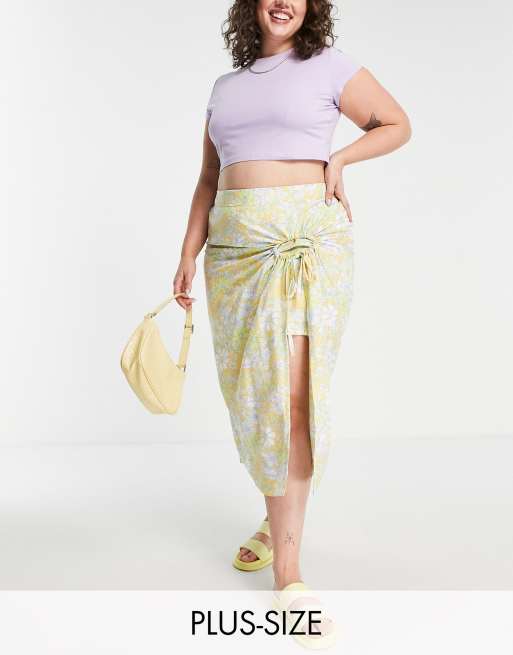 Simply Be - Gonna midi avvolgente in lino con stampa a fiori, colore giallo