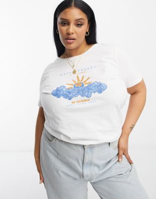 Simply Be happy valley slogan tee in white