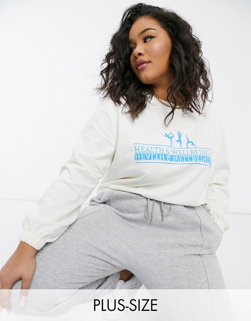 Simply Be health and wellbeing slogan sweatshirt in ivory