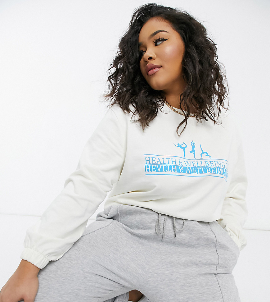 Simply Be health and wellbeing slogan sweatshirt in ivory-White