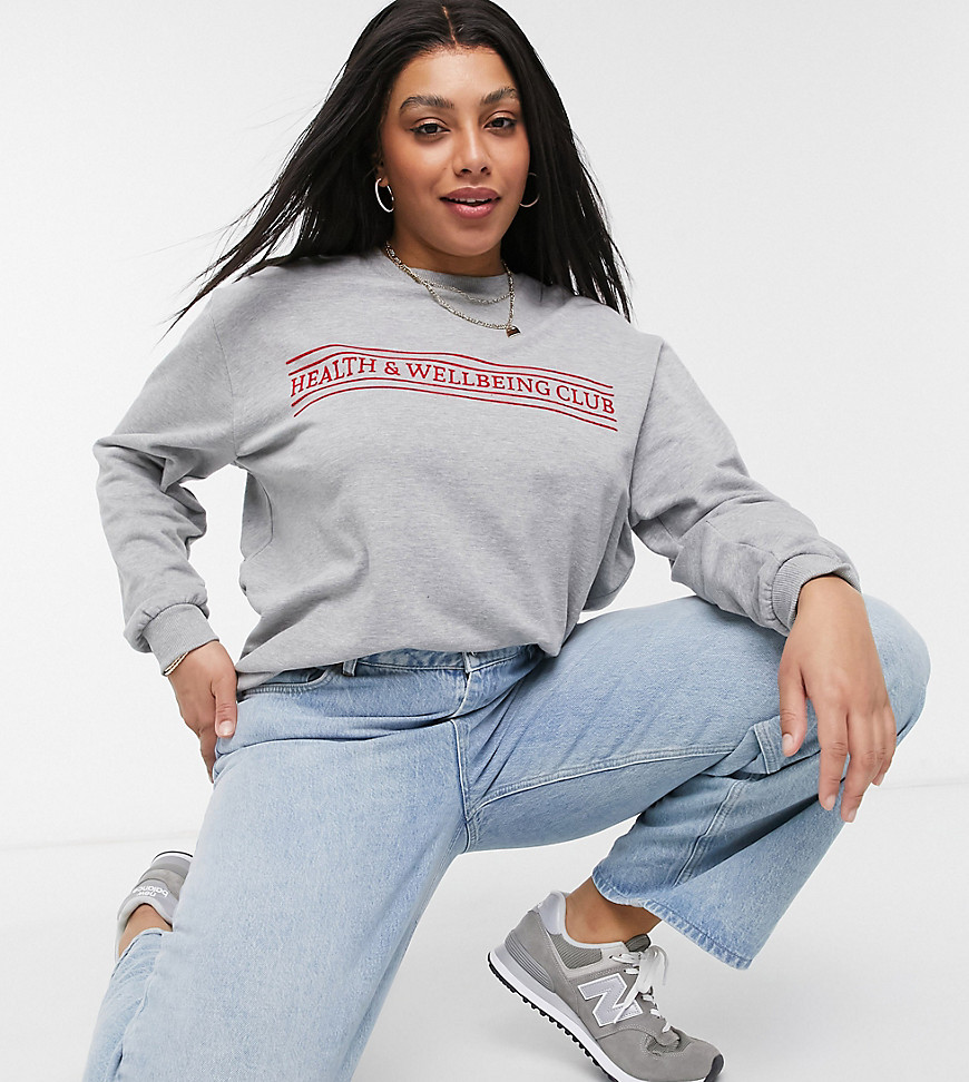Simply Be 'Health & Wellbeing' slogan sweatshirt in gray-Grey