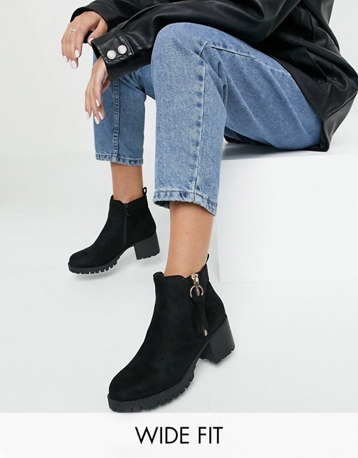 Simply Be heeled wide fit boots with cleated sole in black