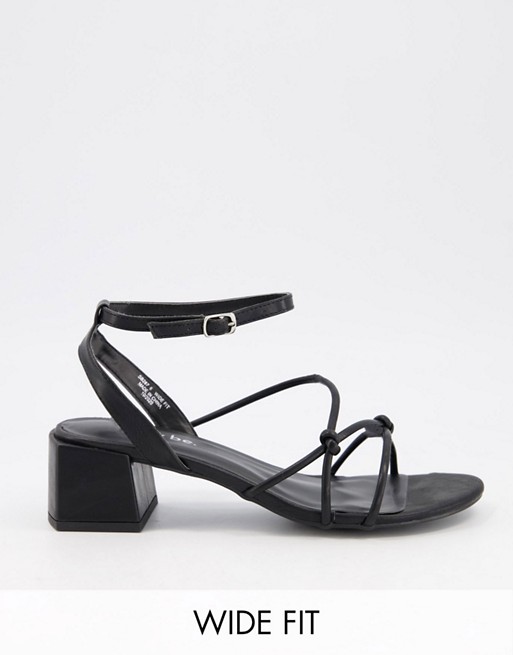Simply Be Wide Fit heeled sandal with knot detail in black