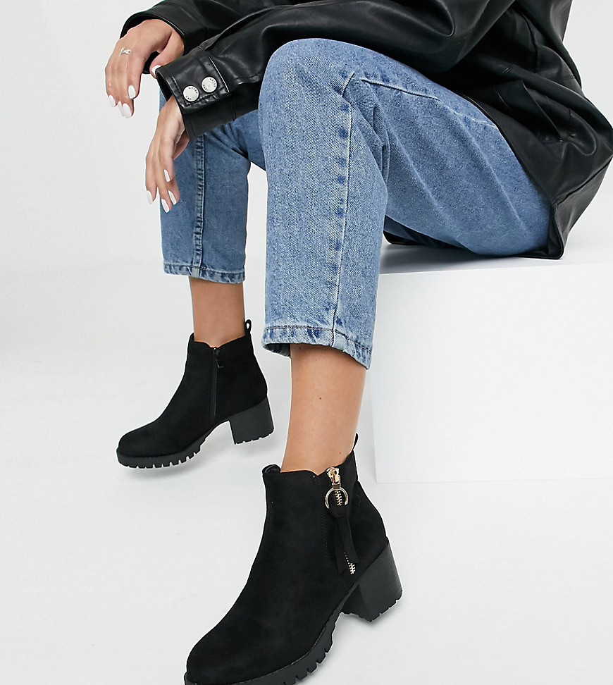 Simply Be heeled wide fit boots with cleated sole in black
