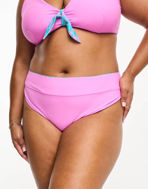 Simply Be high leg bikini bottoms in blue and pink