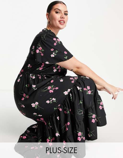 Simply Be high neck maxi dress in black floral ASOS