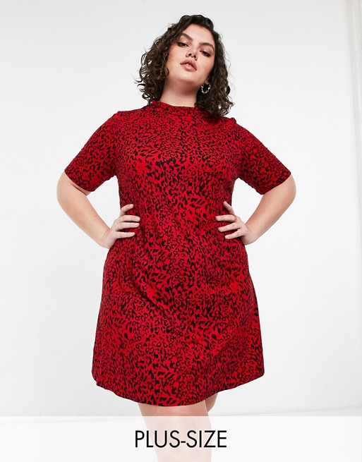 Simply Be high neck swing dress in animal print