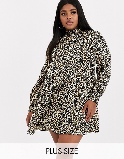 Simply Be high neck swing dress in leopard and star print