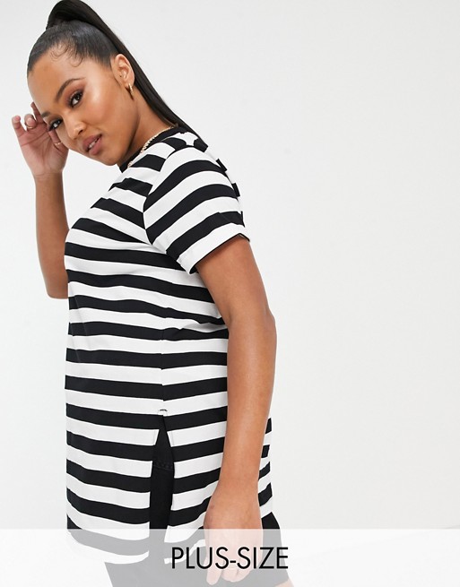 Simply Be high neck tunic with split sides in black and white stripe