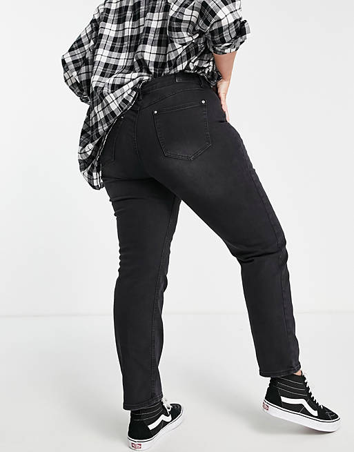 Women Simply Be high waist straight leg jeans in washed black 