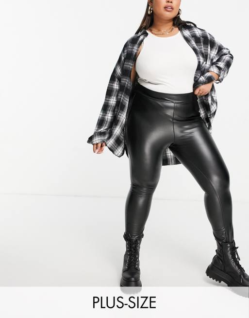 Simply Be - Højtaljede, sorte leggings i imiteret læder