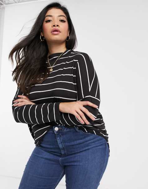 Simply Be – Hochgeschlossens T-Shirt mit Streifen