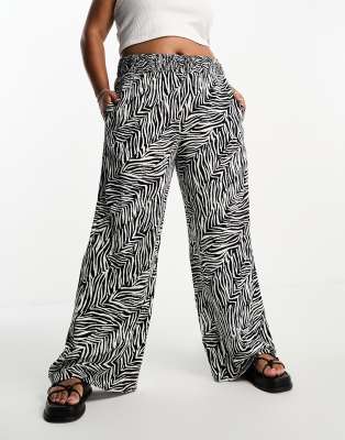 Simply Be - Hose in Schwarz mit Zebraprint, weitem Bein und gesmoktem Bund-Bunt