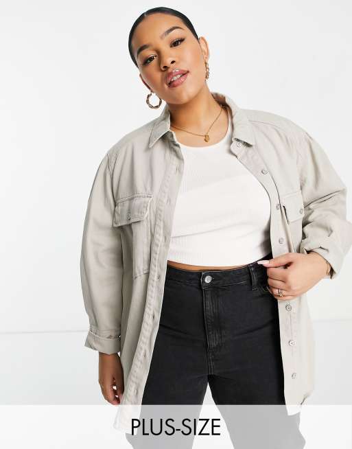 Simply Be – Jeans-Hemdjacke in Stein