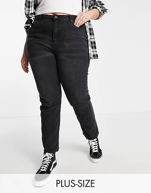 Simply Be - Jeans met rechte pijpen en hoge taille in zwart met wassing